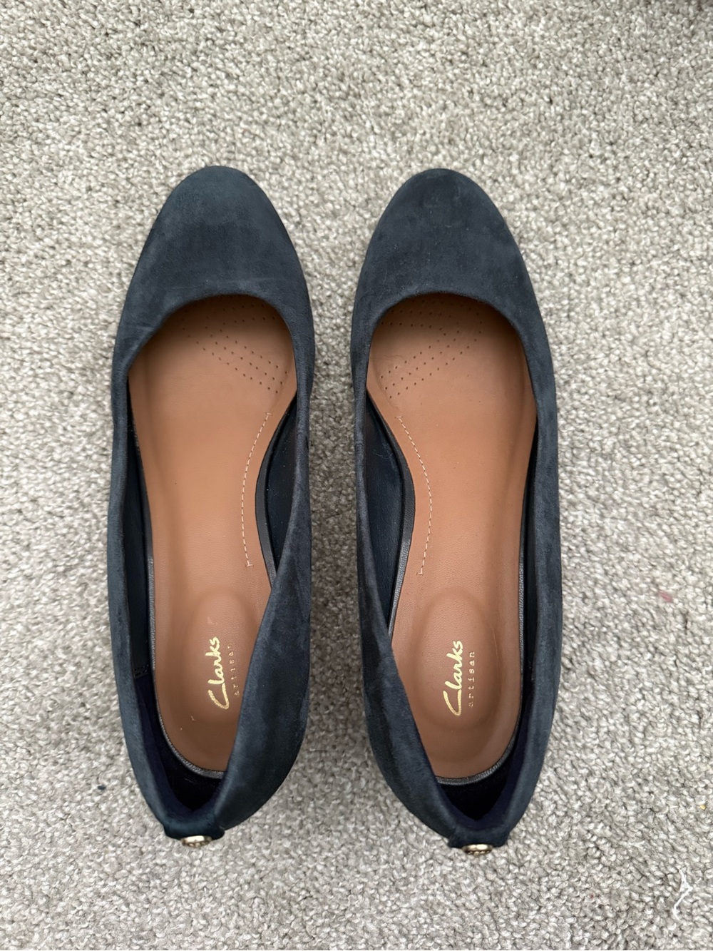Clarks Black Suede Round-Toe Comfort Flats